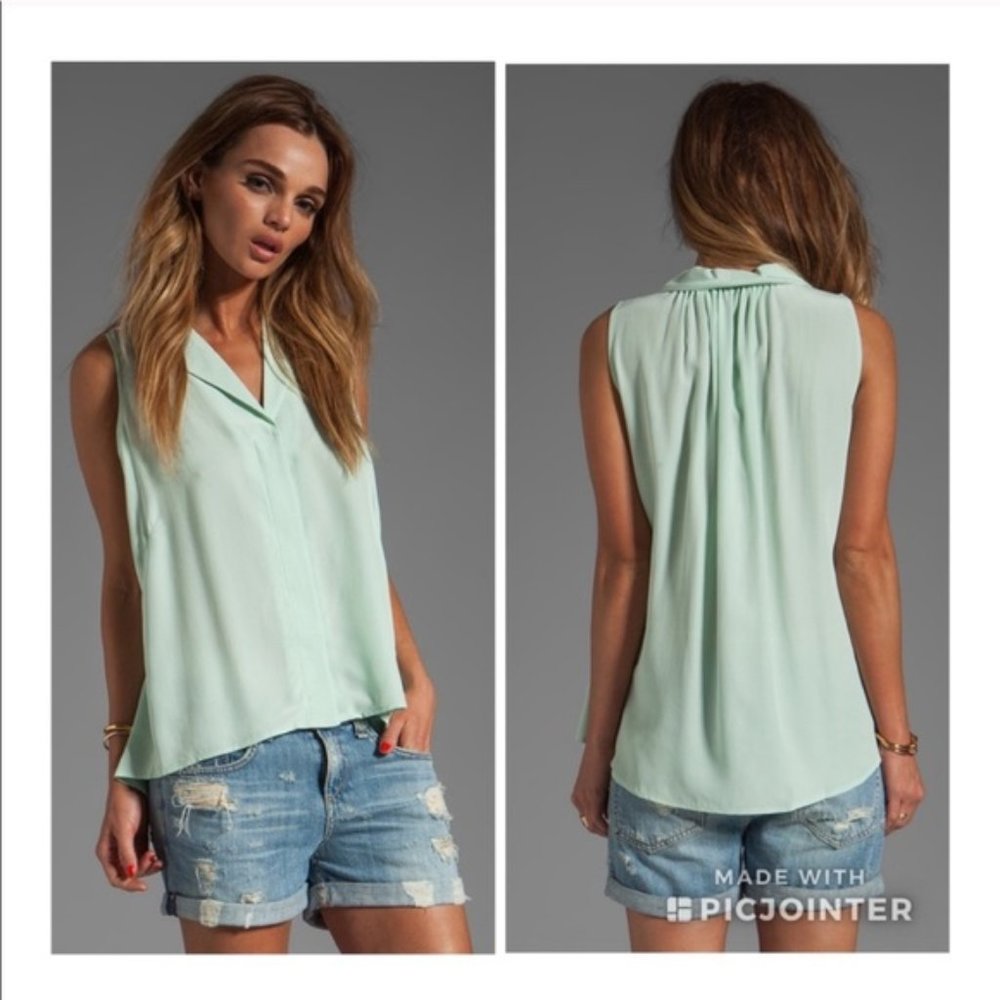 Jeunesse Silk Blouse Mint Green Capri Fanny M Button Down Tank Sleeveless